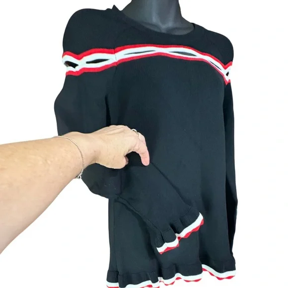 Anthropologie Moelleux cutout long sleeve top medium black red long sleeve - Picture 4 of 11